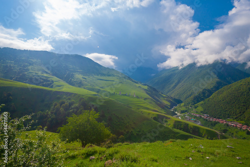 Fototapeta Naklejka Na Ścianę i Meble -  Mountain summer. Ingushetia towers