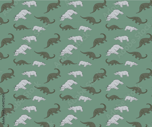 Dinosaur and Rhinoceros vector repeat pattern loden frost color background. photo