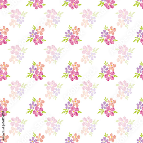 seamless repeat pattern with beautiful and colorful floral design elements with green leaves on a white background perfect for fabric, scrap booking, wallpaper, gift wrap projects