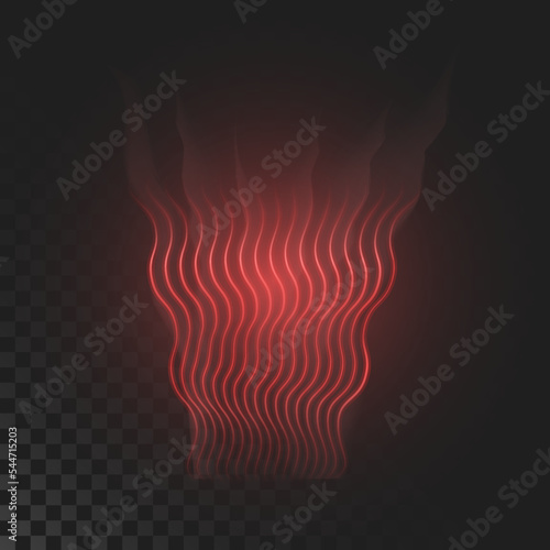Warm air flow on a dark background. Infrared wind wave light effect. Vector illustration
