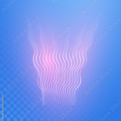 Warm air flow on a light background. Infrared wind wave light effect. Realistic movement of rarefied water from a humidifier. The concept of power radiation of air flow.