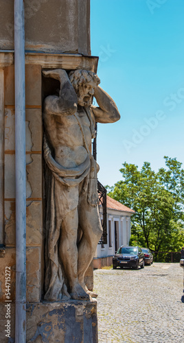 Statue of Atlas. Also called Corgon. The sculpture is a famous landmark and symbol of Nitra, Slovakia