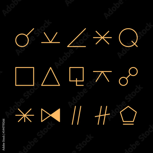 ASPECTS zodiac horoscope thin line label linear design esoteric stylized elements symbols signs. Vector illustration icons