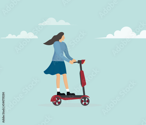 Electric scooter and woman. flat vector. 