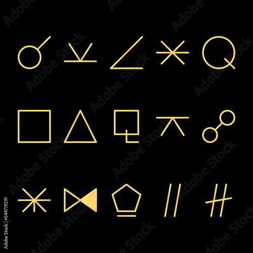 ASPECTS zodiac horoscope thin line label linear design esoteric stylized elements symbols signs. Vector illustration icons