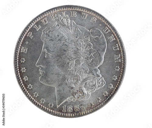 American Morgan Silver Dollar with natural toning on transparent background