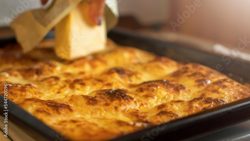 Traditional Bulgarian banitsa made with cheese and butter photo