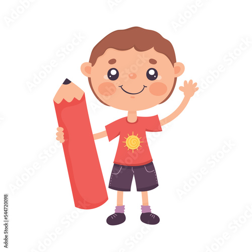 little schoolboy with red pencil