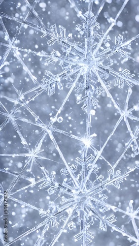 The icy cold snowflake rests on the ground, its delicate spindles reaching out in all directions. The center of the flake is white and pure, while the outer edges are crystalline and sharp.