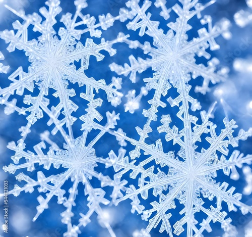 The picture is of a single, symmetrical snowflake. It's large in the frame and sharply in focus against a dark background. The intricate pattern of its crystals is clearly visible.
