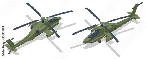Isometric AH-64 Apache , American attack helicopter. Military Aviation