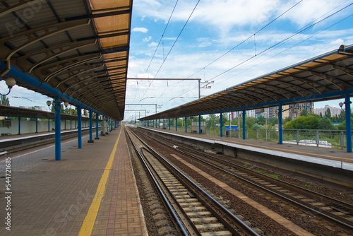 railway station in the city, platform and rails