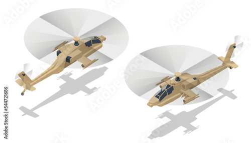 Isometric AH-64 Apache , American attack helicopter. Military Aviation