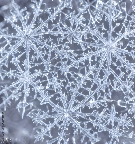 A delicate snowflake crystal sparkles in the light. It has intricate patterns on its surface, and each point is perfectly formed. The background is a blur of white, making the snowflake stand out even