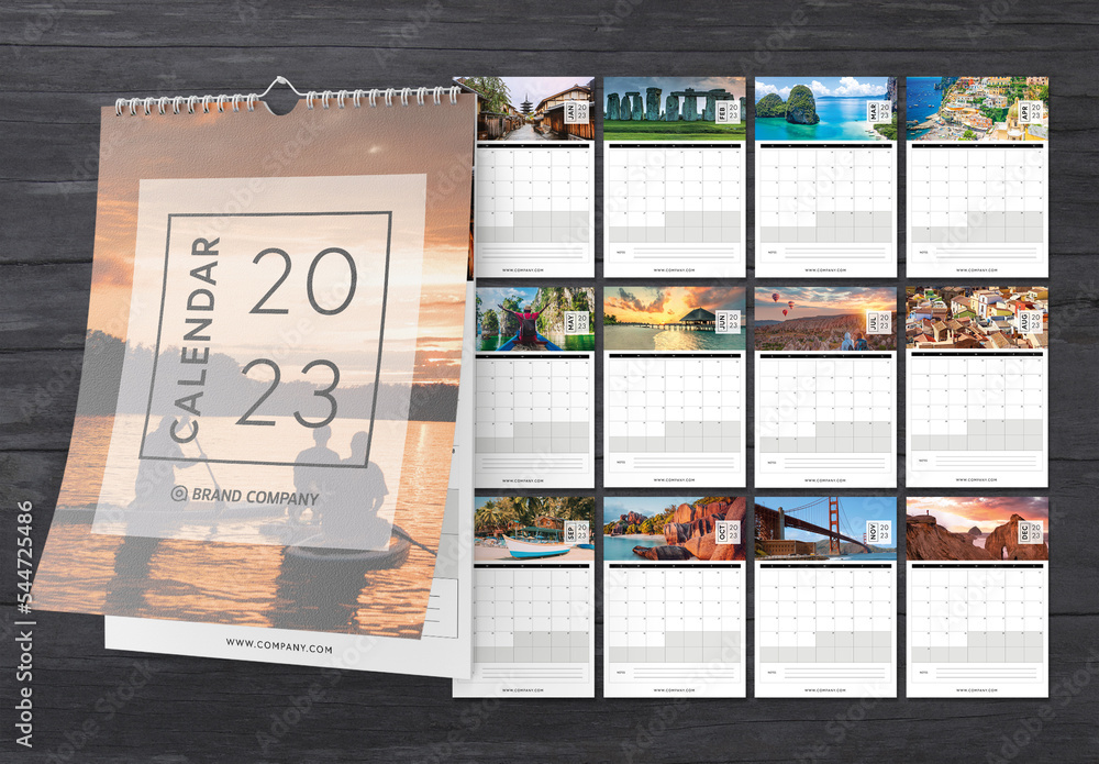 2023 Wall Calendar Layout Stock Template | Adobe Stock