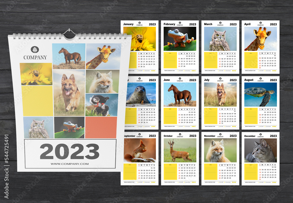 2023 Wall Calendar Layout Stock Template | Adobe Stock