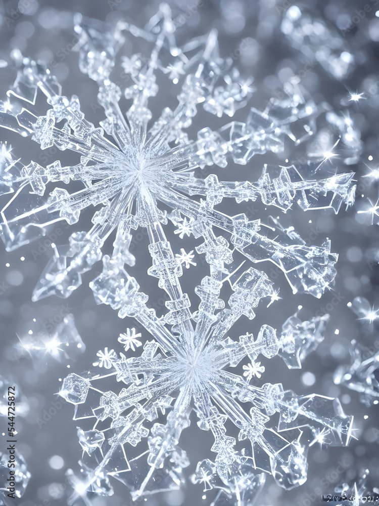 A beautiful snowflake crystal is close up in this picture. Each line and indentation of the