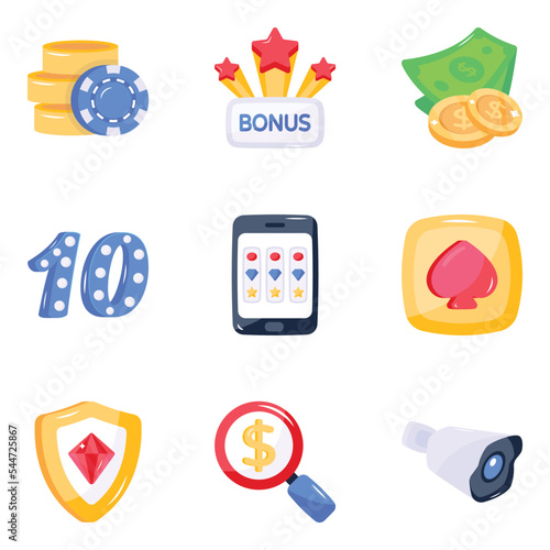 Pack of Gambling Games Flat Icons 

