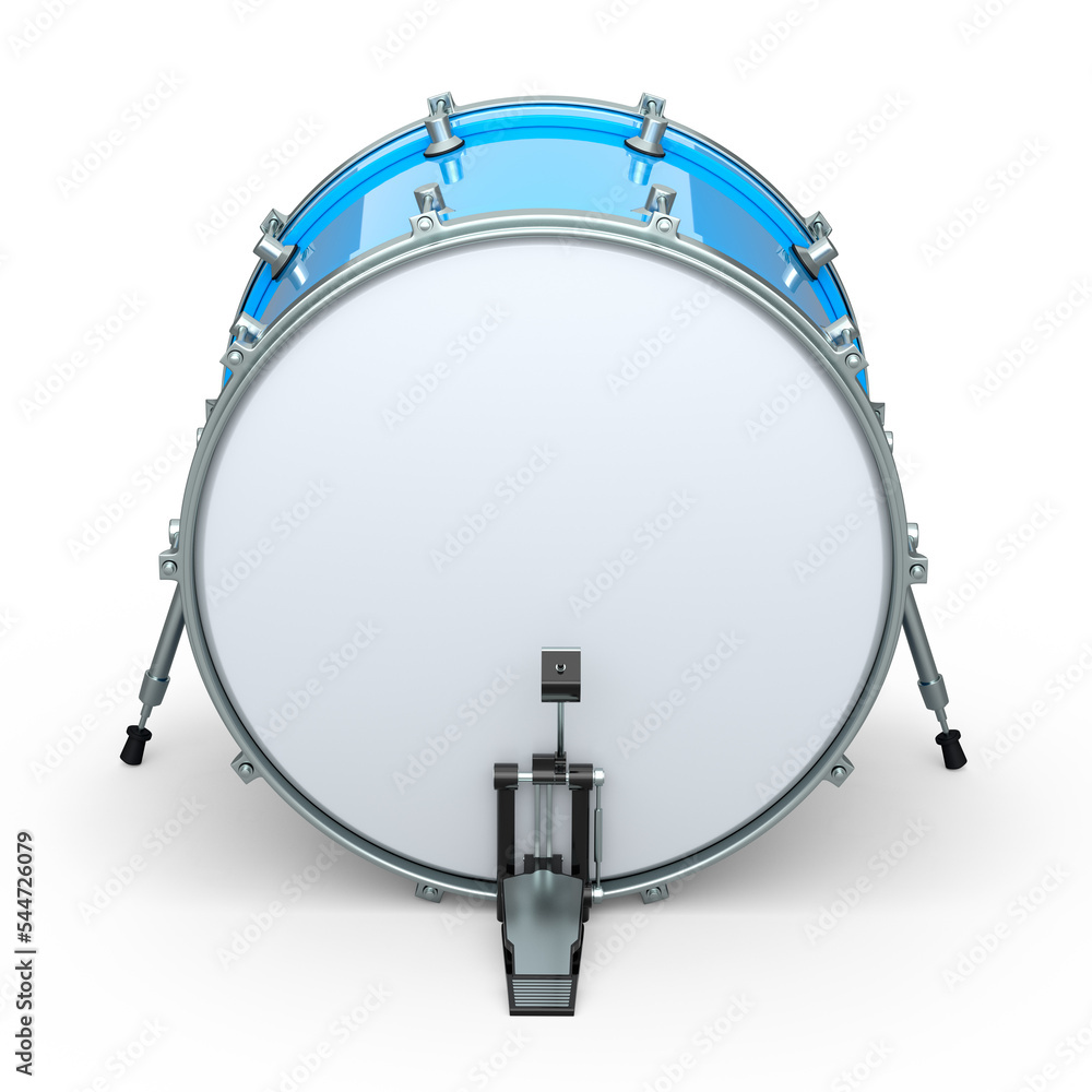 Realistic drum with pedal on white background. 3d render of musical instrument Realistic drum with pedal on white background. 3d render of musical instrument