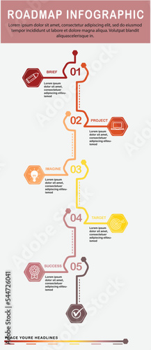 Colorful template business concept timeline arrows. Infographics layout with 5 steps, workflow history with diagram, presentation and graph