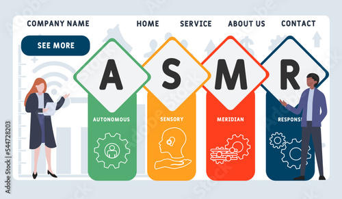 ASMR - Autonomous sensory meridian response acronym. business concept background.  vector illustration concept with keywords and icons. lettering illustration with icons for web banner, flyer, landing