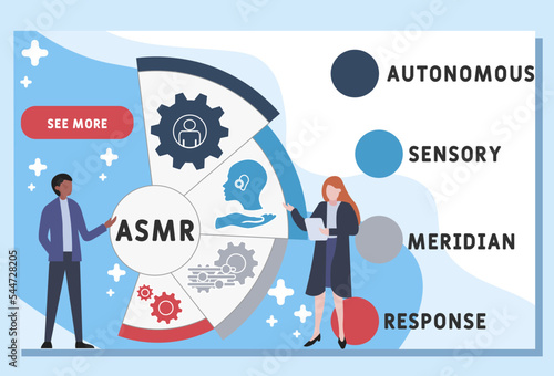 ASMR - Autonomous sensory meridian response acronym. business concept background.  vector illustration concept with keywords and icons. lettering illustration with icons for web banner, flyer, landing