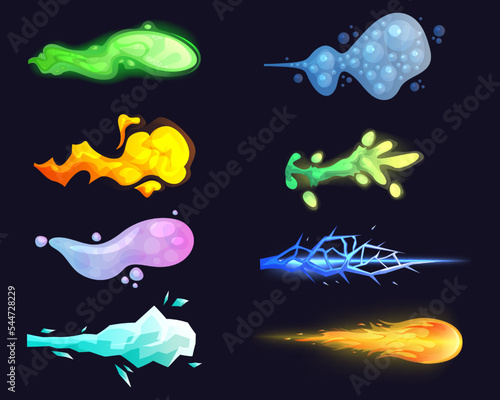 Space guns vfx effect, explosion, laser blasters. Blaster shot effects with fire, energy and plasma beams