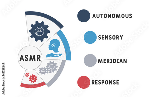 ASMR - Autonomous sensory meridian response acronym. business concept background.  vector illustration concept with keywords and icons. lettering illustration with icons for web banner, flyer, landing