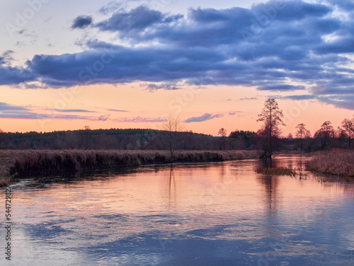 Wallpaper Mural Autumn sunset tree reflection. Sunset sky over river trees.  Torontodigital.ca