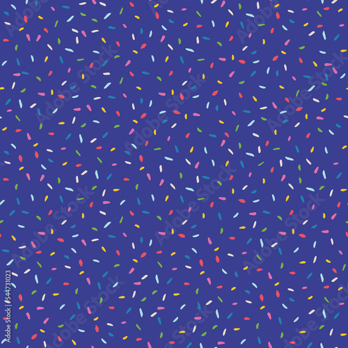 Vector seamless repeat pattern, colorful scattered topping sprinkles. Great for packaging and textile