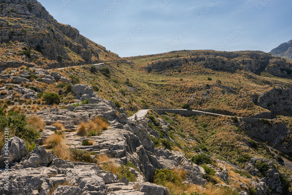 Road to Sa Calobra in Serra de Tramuntana - mountains in Mallorca, Spain, view of rocky mountains