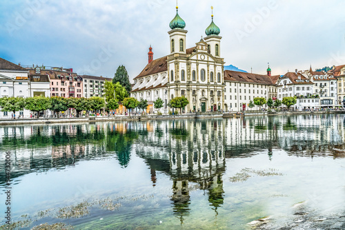 Jesuit Church Inner Harbor Reflection Lucerne Switzerland photo