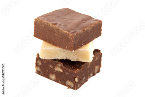 Stack of Three Different Types of Fudge Isolated on a White Background