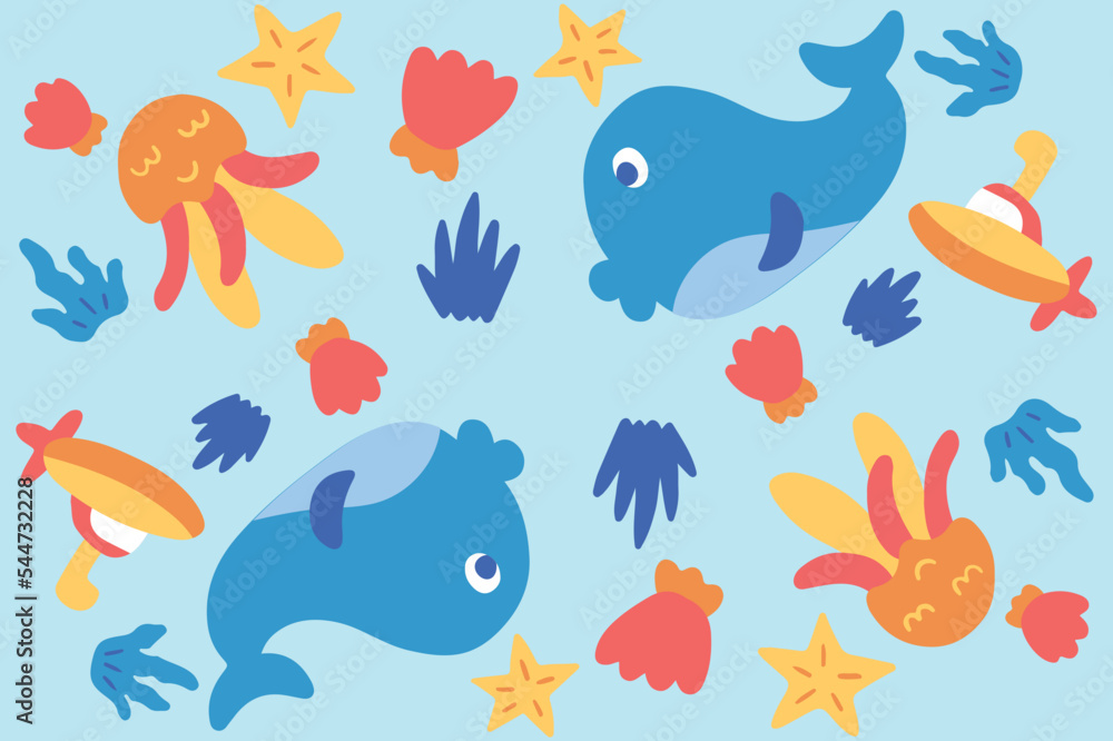 Blue Sea Animal Pattern Background