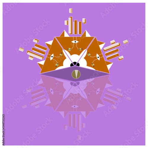 Ilustración dibujada a mano de zorro geométrico a todo color.