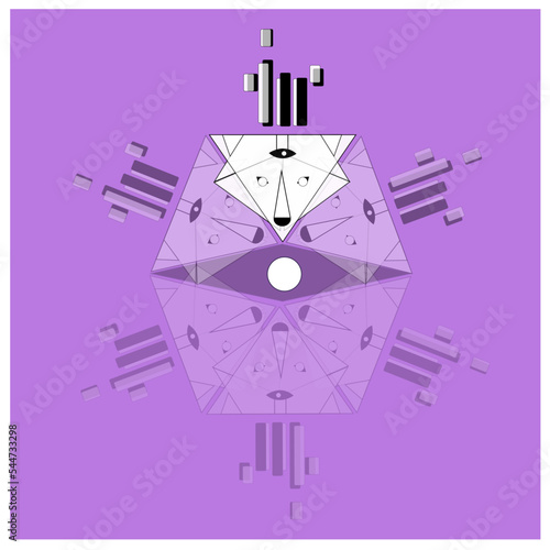 Ilustración dibujada a mano de lobo geométrico a todo color.