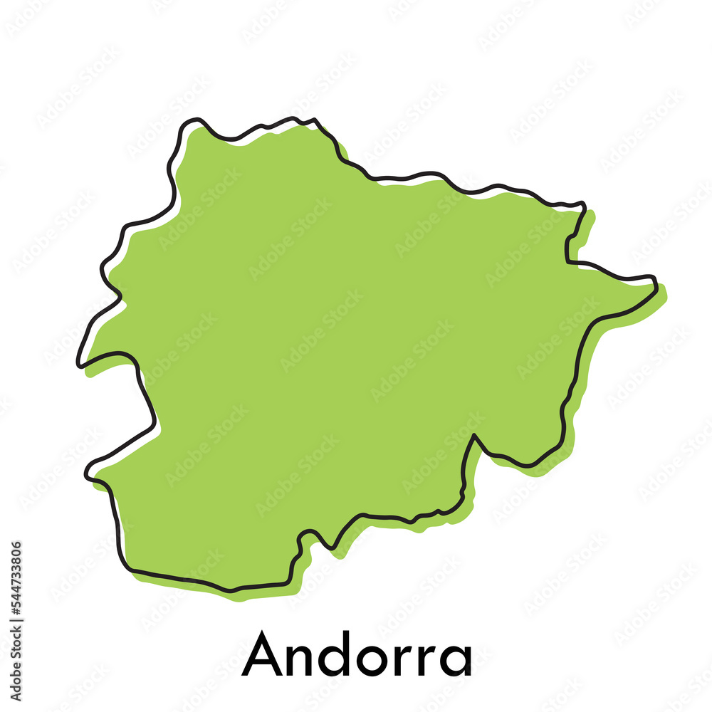 Andorra map - simple hand drawn stylized concept with sketch black line outline contour map. country border silhouette drawing vector illustration