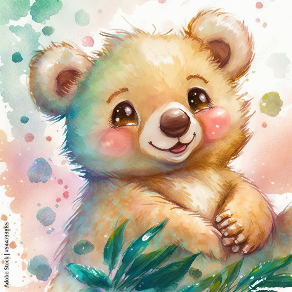 teddy bear cub watercolor vector digital art baby bear ai generated nursery nursery decor Stock Illustration Adobe Stock