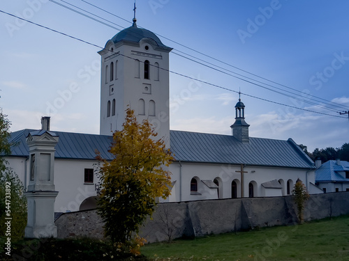 Swieta Katarzyna, Poland - October 16, 2022: St. Catherine church and Benedictine convent in Swieta Katarzyna village near Bodzentyn in Swietokrzyskie Mountains