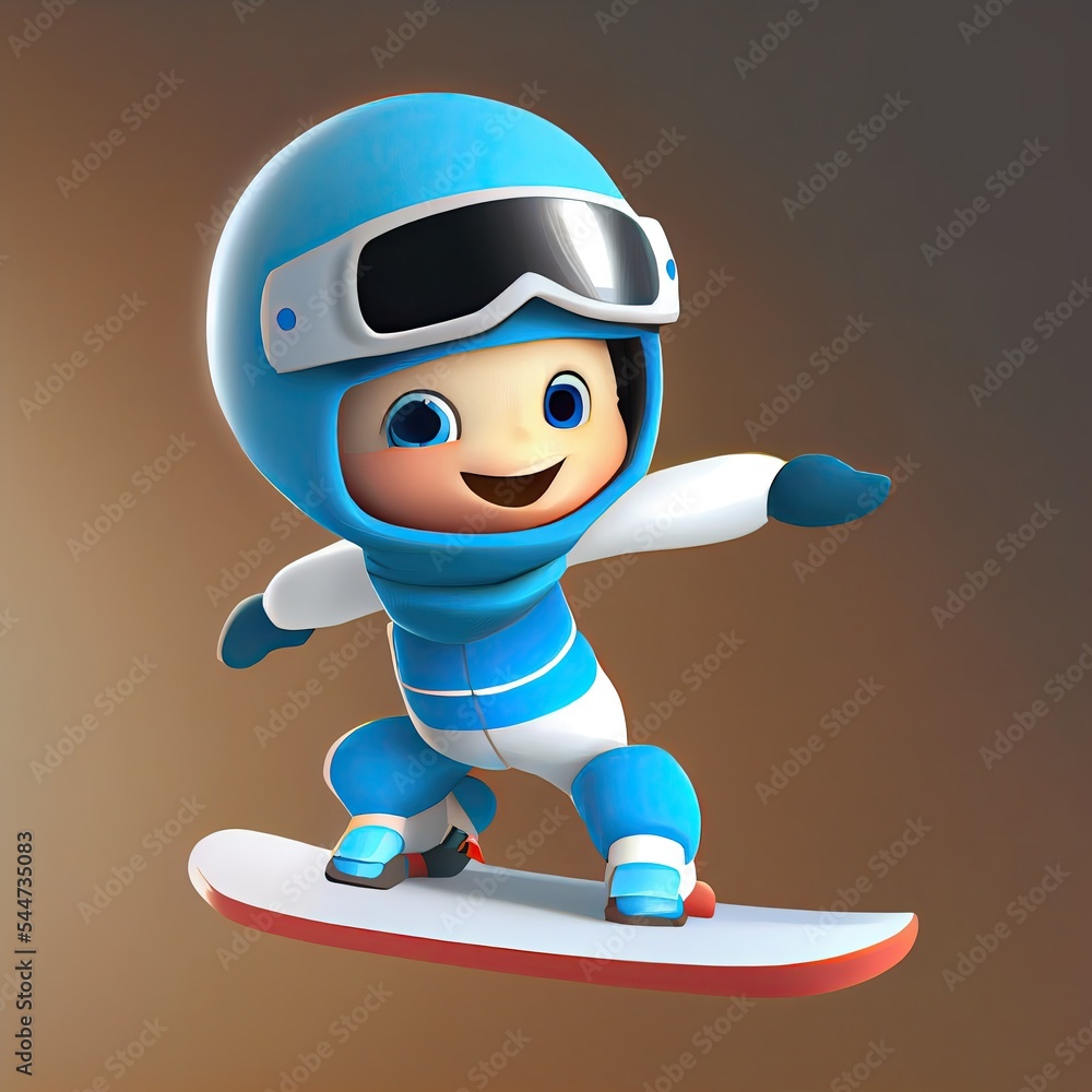 3D character of a child skiing 3D character of a child skiing
