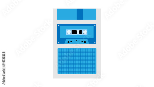 Old retro vintage hipster voice recorder with music audio tape cassette for voice recording from 70s, 80s, 90s. Beautiful blue icon. Vector illustration