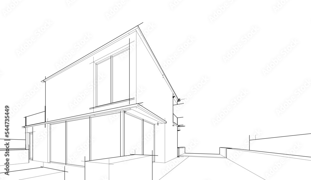 Modern house architectural drawing 3d illustration Modern house architectural drawing 3d illustration
