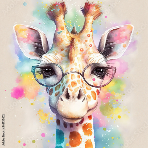 watercolor, baby animals, nursery, nursery decor, wall art, digital art, ai generated, giraffe