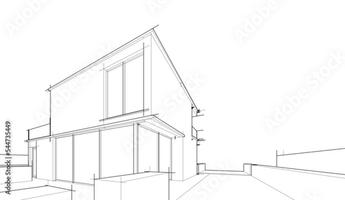 Modern house architectural drawing 3d illustration