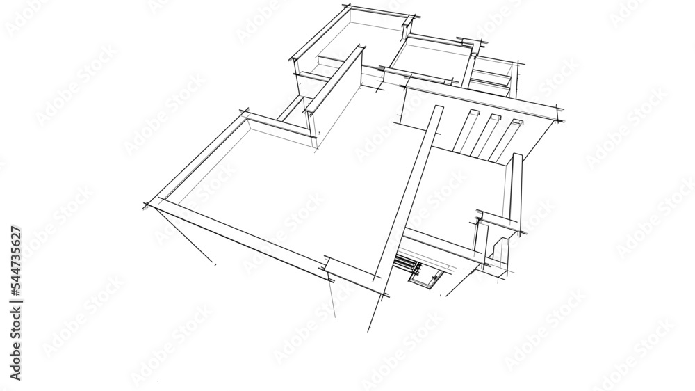 Modern house architectural drawing 3d illustration Modern house architectural drawing 3d illustration