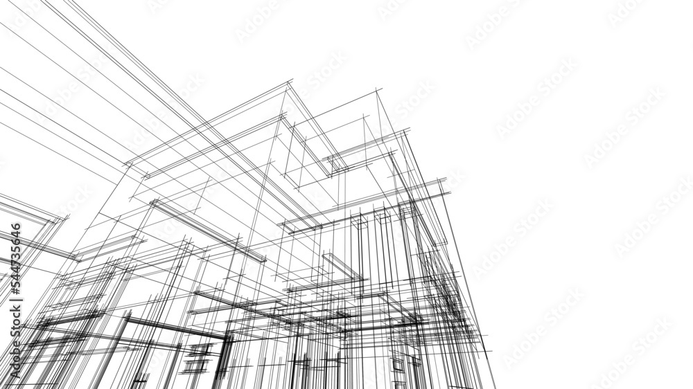 Modern house architectural drawing 3d illustration