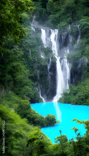 Realistic Digital Illustration Landscape Waterfalls