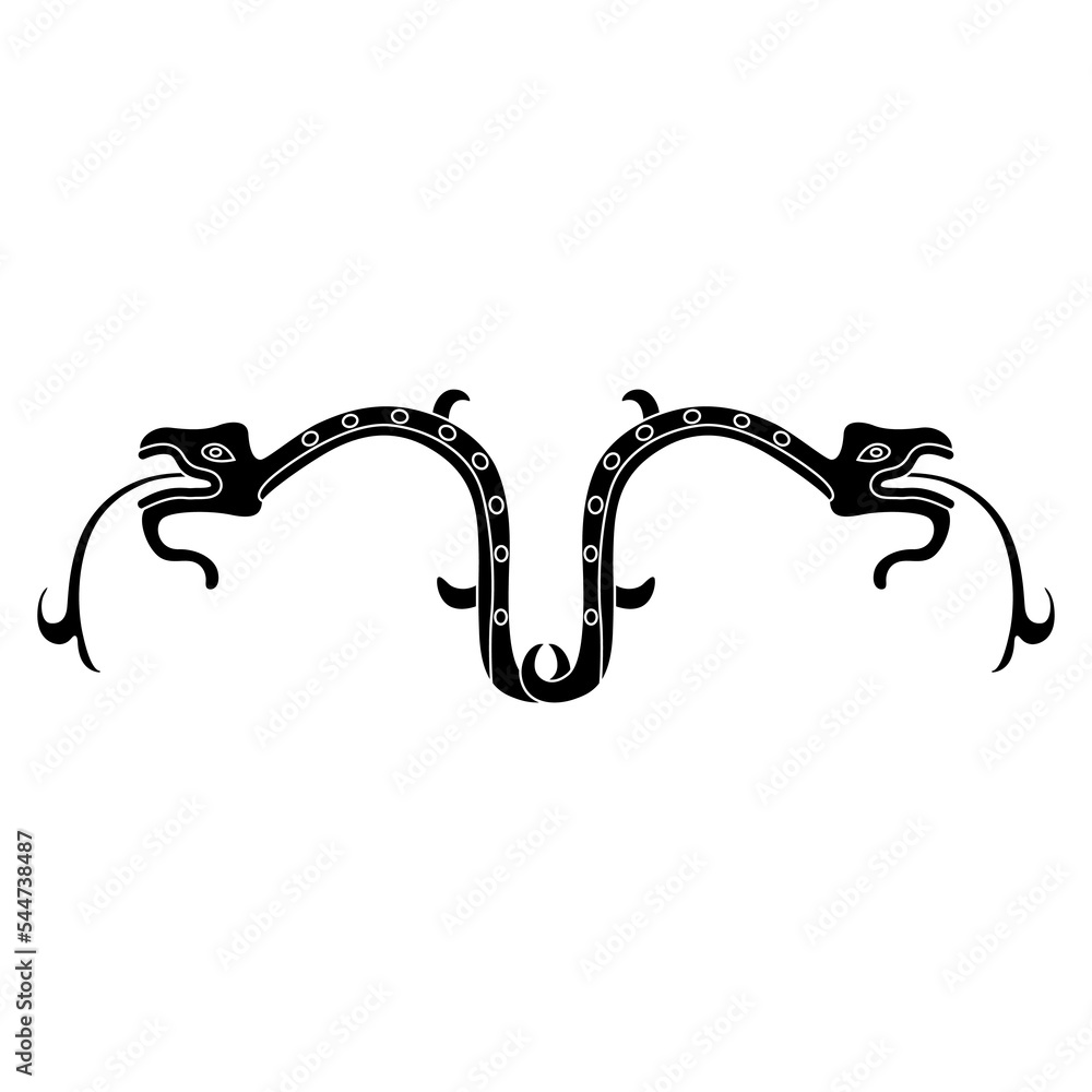 Symmetrical animal design with two fantastic snakes or dragons with ...