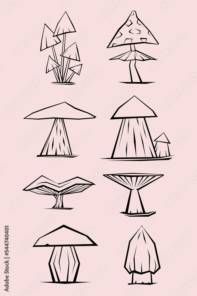 wild mushrooms set. line art vector wild mushrooms set. line art vector