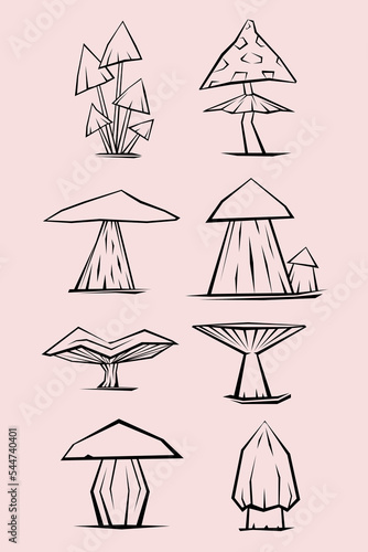 wild mushrooms set. line art vector
